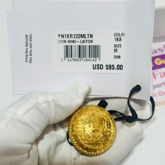 Balmain Antique Gold-Tone Brass Coin Ring Unisex Size M/ 7 NIB $595 - Picture 13 of 13